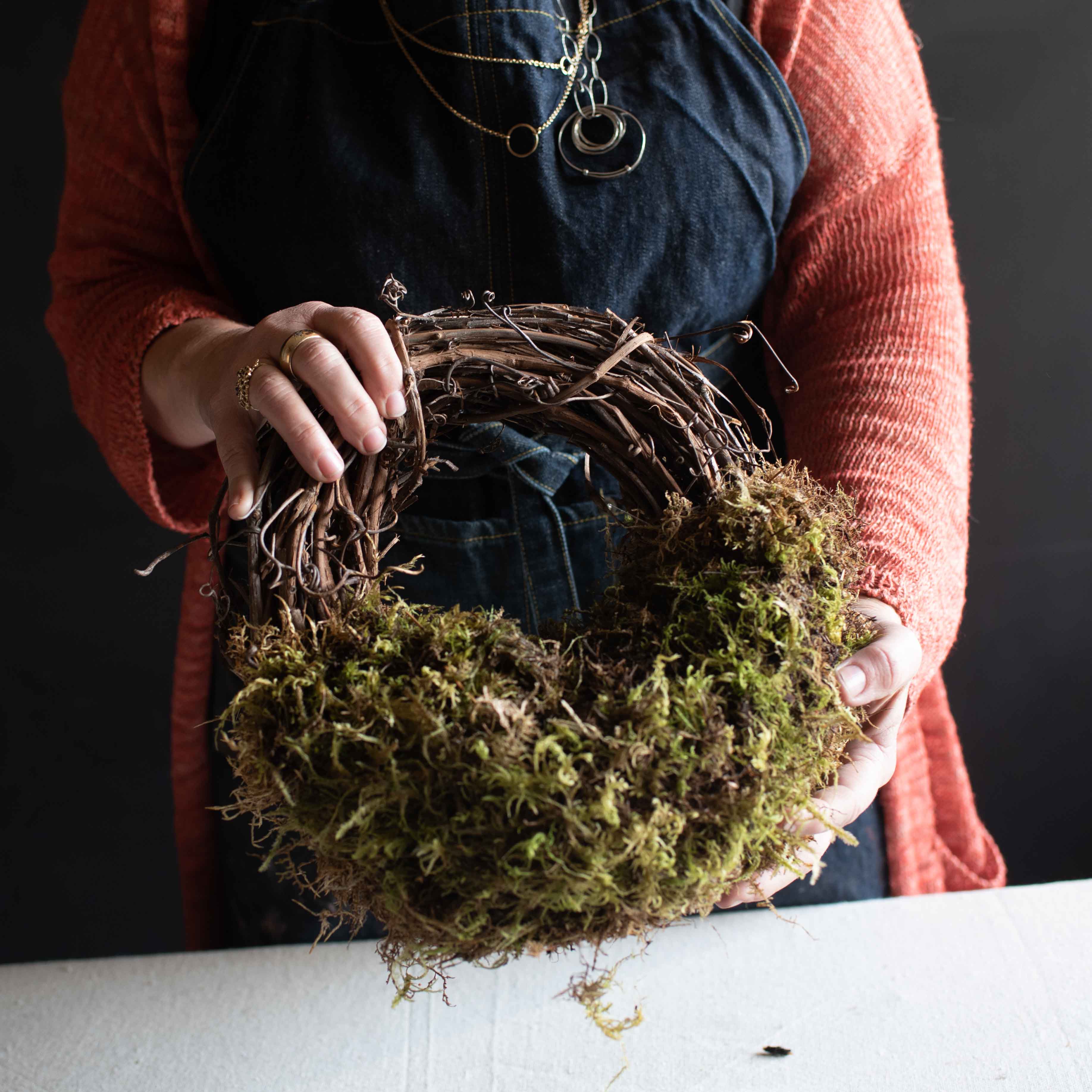 Our DIY Living Wreath Kit is an Urban Farmgirls favorite, it’s perfect for creating a vertical garden indoors and out. The wreath base is made for you from grapevine trimmings from the California wine country. You add the moss, dried flowers and locally sourced drought tolerant succulents to the bottom half of the wreath.